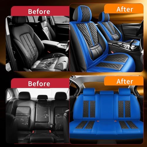 Fit Renegade Car Seat Covers Compatible with Jeep Renegade 2015-2021 2022 2023.Full Coverage Waterproof Leather,All-Weather Seat Cushion Protector-Easy Installation(Full Set,Blue) - Image 4