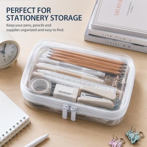 Clear Hard Shell Zipper Case, PET Organizer Box, 2L+1M+1S | Transparent Case for Cosmetics, Makeup, Toy, Home, Office, Stationery, Pencil, Fruit, Building Blocks, File - Image 5