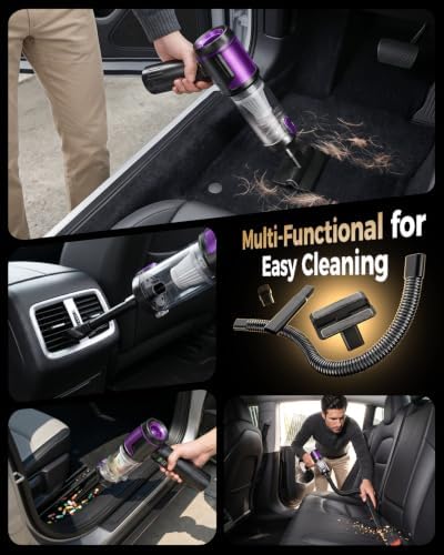 Handheld Car Vacuum Portable Cordless, Hand held Vacuum Cleaner & 22KPa High-Power Suction Air Duster for Car Cleaning, Home, Office, Pet Hair -Black - Image 4