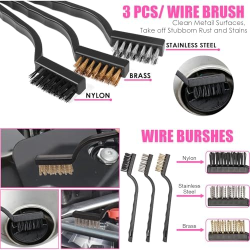 Windshield Cleaner Tool, 17Pcs Pink Car Interior Cleaning Kit, Detailing Kit Cleaner, Detailing Brush, Cleaning Gel, Inside Cleaning Supplies Accessories for Women Girl Gift - Image 7