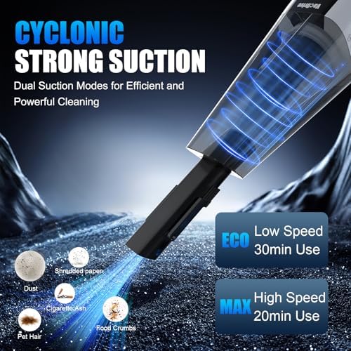 Handheld Vacuum Cordless, Ultra-Strong Suction Car Vacuum Portable Cordless, Rechargeable Hand Held Car Vacuum Cleaner High Power with Multi-Nozzles & Washable Filter for Car, Home, Pets, White&Black - Image 2