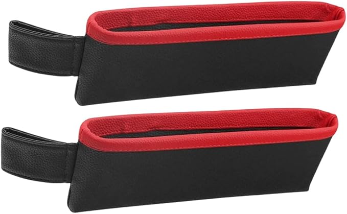 2PCS Car Seat Gap Filler Organizer, Leather Seat Gap Catcher Holder Pocket for Phones Keys Glasses, Auto Center Console Side Crevice Stopper Storage Box, Universal for Vehicles (Black/Red) - Image 7
