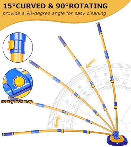 anngrowy 56.7" Car Wash Brush Mop Kit Mitt Sponge with Long Handle Car Cleaning Supplies Kit Tools Car Washing Duster Exterior Scratch Free, Chenille Replacement Head Extension Pole - Image 5