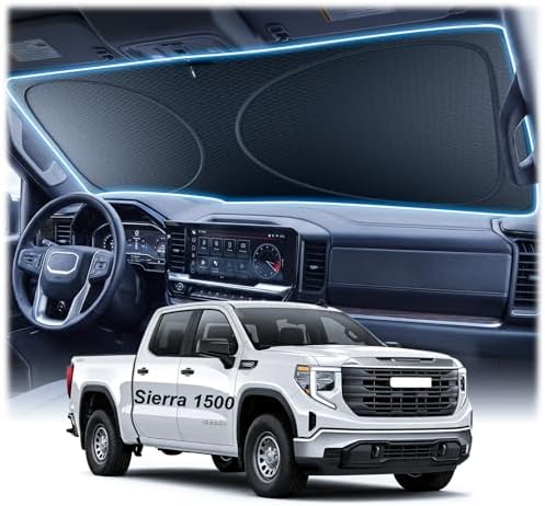 2026 Upgraded Windshield Sun Shade for GMC Sierra 1500 [Precision Custom Fit, Superior UV & Heat Block] Cooling Tech Fabric, Durable Foldable with Storage Bag, Fits 2000-2026 by Unknown