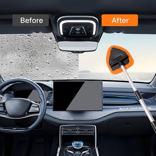 Qydipclin 7pcs Windshield Cleaner Tool Car Window Cleaning Wash Kit with 4 Reusable Microfiber Pads 1 Spray Bottle and Extendable Handle Auto Glass Wiper Kit, Orange - Image 3