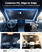 DMJN Umbrella Windshield Sun Shade for Jeep Wrangler JL JK JT TJ (2011-2026), Car Sunshade for Front Windshield [Nano Ice-Crystal Coatings] UPF50+ Heat & UV Block, Protect Interior & Keep Cooler - Image 4