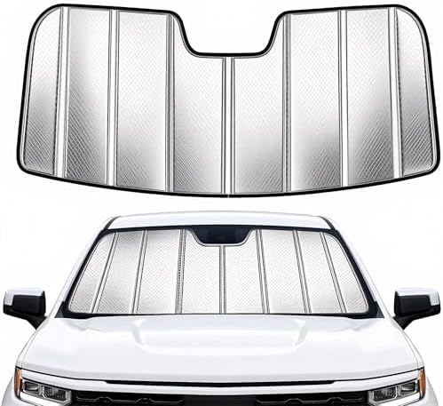 Custom Fit Windshield Sun Shade for Silverado/Sierra 1500/2500/3500/Suburban/Tahoe/Yukon/XL 2007-2014, Foldable 3-Layer High Reflective Silver Sunshade, Blocks UV Rays & Reduces Cabin Heat by Unknown