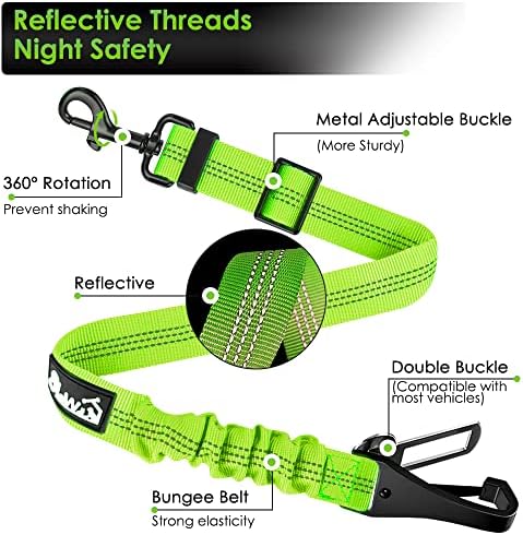 SlowTon Dog Car Seat Belt, 3 in 1 Latch Bar Attachment Dog Safety Seatbelt | Hook Latch Bar& Seatbelt Buckle, Reflective, Heavy Duty Nylon, Durability, Easy of Use, for Travel Riding, Lime, 35.5" - Image 5