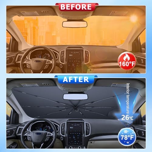 Umbrella Sunshade for Car Windshield 2015-2024 Ford Edge, Custom Fit Windshield Sun Protector Cover, 6-Layer Heat-Resistant Fabric, Ultra-Strong Fiberglass Frame, Quick Setup (for 2015-2024 Edge) - Image 2