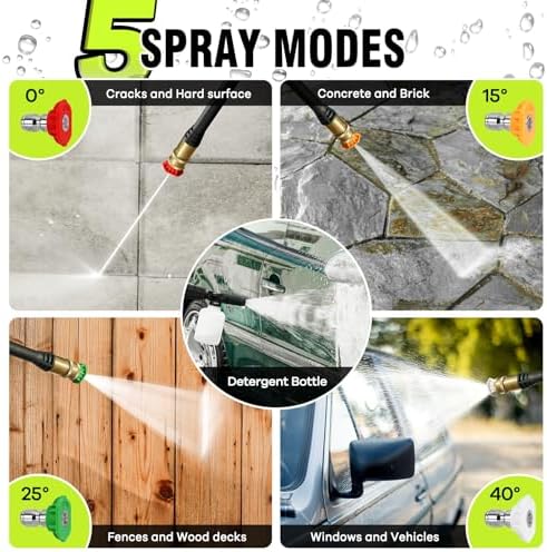 Pressure Washer, Power Washer with 4 Quick Connect Nozzles 1 Foam Cannon, High Pressure Cleaning Machine for Cars/Fences/Driveways/Patios/Farms/Home Cleaning(Bright Green) - Image 3