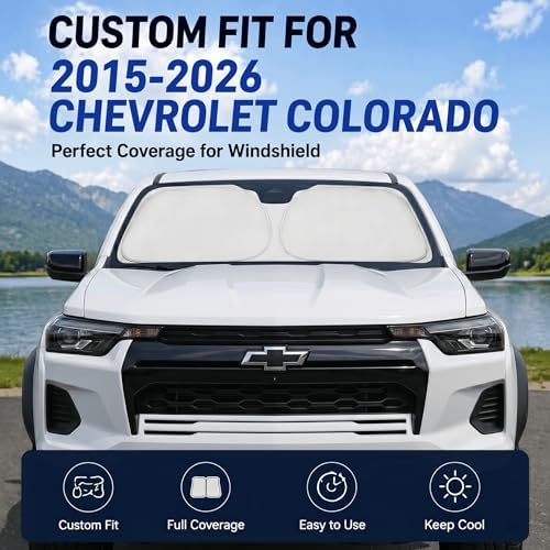 for 2015-2026 Chevy/Chevrolet Colorado Windshield Sun Shade - Foldable Windshield Cover Front Window Shade Custom Fit Colorado Accessories Sun Visor Protector Blocks UV Rays Car Accessories - Image 2
