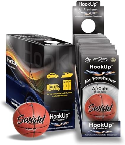 Basketball Car Air Freshener by HookUp - 25 Pack - Black Gold Scent (Extra Strong) | Unique Basketball Gift for Players, Coach, Fans | Hanging Car Accessory with Long Lasting Fresheners Smell by HookUpAirCare
