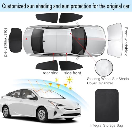 TINGLU Window Shades for Toyota Prius Hatchback 2016-2022 (NOT for Prius C or Prius V) Accessories Car Side Full Windows Rear Triangular Windshield Sun Shade Sun UV Rays Privacy Protection 6PCS - Image 3