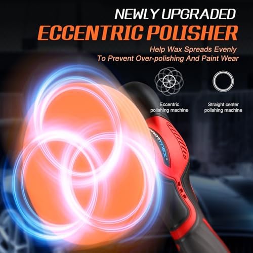 Protmex Cordless Car Buffer Polisher w/ 2x2000mAh 21V Batteries, Red - Image 3