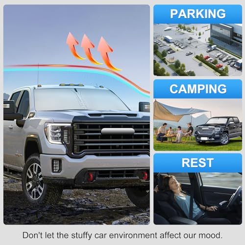 Sun Shade for 2019-2024 2025 2026 GMC Sierra 1500 2500 3500 SLT, AT4, Denali Pickup Accessories Windshield Sunshade Cover Front Window Shade Fit Sierra 1500 Sun Visor Protector Foldable Blocks UV Rays - Image 4