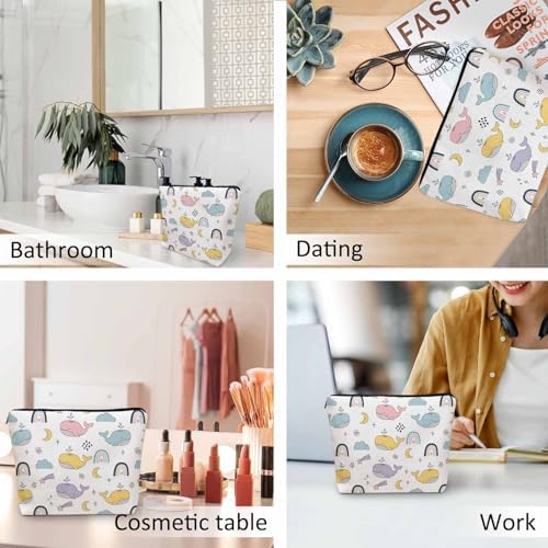 Makeup Bag Whale Makeup Bags For Purse Pouch, Funny Rainbow Whale Cute Travel Toiletry Bag Cosmetic Bag Makeup Bags Flax Makeup Organizer Bag Pencil Pouch For Man Woman - Image 6