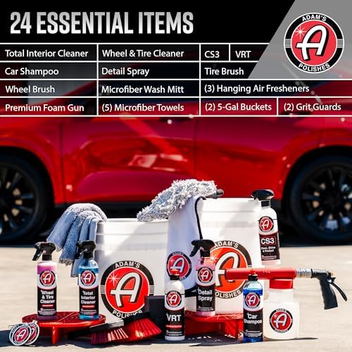 Adam's Essential Car Wash Kit (24-Item) - Auto Detailing Car Care Cleaning Kit with Foam Gun & Bucket Car & Truck Lovers, Dads, Moms and DIYers - Image 2