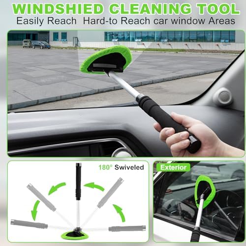 Green Windshield Cleaner Tool, 17Pcs Car Interior Cleaning Kit, Detailing Kit Interior Cleaner, Car Detailing Brushes, Cleaning Gel, Inside Cleaning Accessories for Trucks, SUVs, RVs Window - Image 2