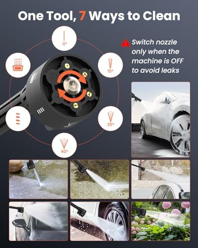 Cordless Pressure Washer Battery Powered 1100PSI Portable Power Washer Gun with 6-in-1 Nozzle & Foam Cannon, 21V 3.0Ah Electric Handheld High Pressure Cleaning for Car Patio - Image 6