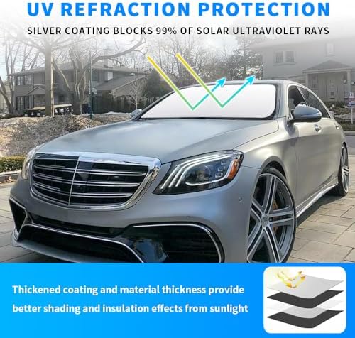 Front Windshield Sun Shade Custom Fit Compatible for Mercedes Benz W222 S500 S550 Sunshade Foldable UV Ray Reflector Sun Visor Protector Accessories Shield Cover Reflective (for Benz W222) - Image 2