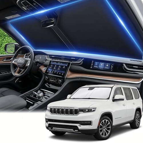 Windshield Sun Shade for Jeep Wagoneer 2022-2024 Sunshade Front Window Shade Custom Fit Wagoneer Accessories Sun Visor Foldable Shade Blocks UV Rays Accessories by AuyNeas