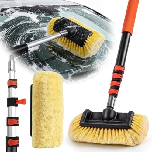 12FT Car Wash Brush with Long Handle,Car Clean Kit with 12in Soft Brush by ACTREY