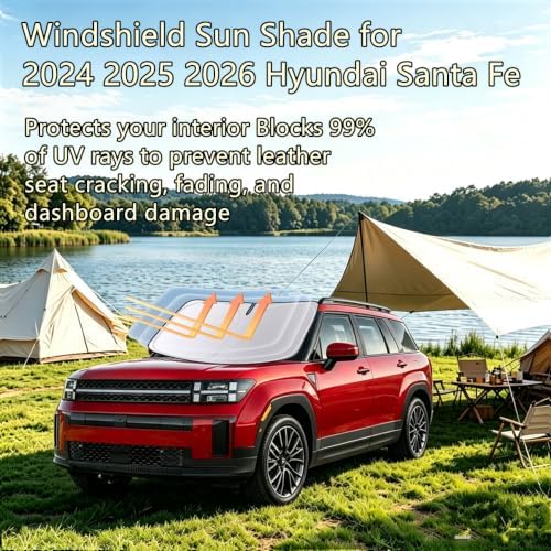Windshield Sun Shade for 2024 2025 2026 Hyundai Santa Fe, 4-Layer 240T Foldable UV Block Car Accessory to Cool Interior - Image 2
