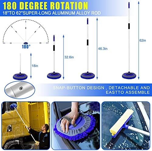 21Pcs Car Wash Kit,62" Car Wash Brush Mop with Long Handle,Car Cleaning Kit,Car Detailing Brush Set,Car Wash Bucket with Filter,Windshield Window Squeegee for Cars RV Truck Boat (Blue) - Image 2