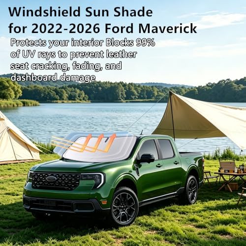 Windshield Sun Shade for 2022-2026 Ford Maverick Double Layer 240T Foldable Front Window Sun Visor UV Heat Block - Image 2