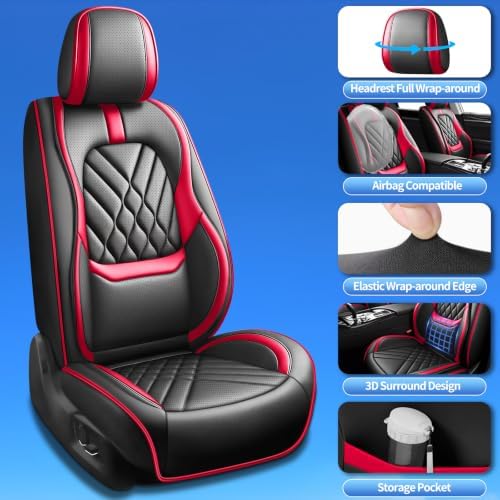 Fit Patriot Car Seat Covers Compatible with Jeep Patriot 2007-2015 2016 2017-Premium Leather,Waterproof,Breathable,Airbag Compatible &All-Weather Seat Cushion Protecto(Full Set,Red) - Image 4