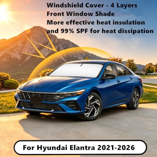 Windshield Sun Shade for Hyundai Elantra 2021-2026 Compatible Accessories-4 Layers Custom Fit Foldable Front Window Sunshade Sun Visor Protector, Block UV Rays Keep Your Car Cooler - Image 2