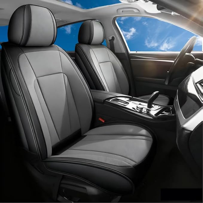 Car Seat Covers Full Set Fit For Hyundai Genesis 2009-2016 ,Black&Gray | Premium Faux Leather, Waterproof, Anti-Slip, Airbag Compatible, Breathable, Car Seat Protectors, 2 Rows 5 Seats by Unknown