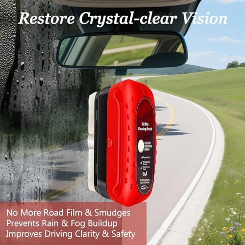 Automotive Oil Film Cleaning Brush for Glass Windshield & Windows – Upgrade 2.0 Kit with Cleaner & Refill, Anti-Rain & Anti-Fog Coating, Windshield Cleaner Tool for Clarity and Safer Driving (Red) - Image 3