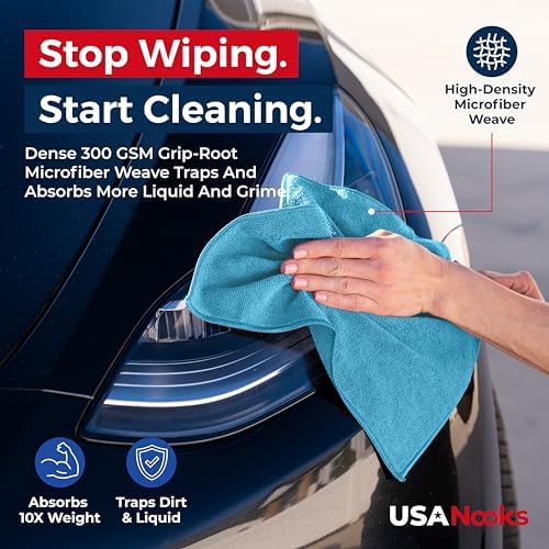 USANOOKS Microfiber Cleaning Cloth - Turq - 8Pcs (12.5x12.5 inch) High Performance - 1200 Washes, Ultra Absorbent Car Towel Traps Grime & Liquid for Streak-Free Mirror Shine - car Washing Cloth - Image 5