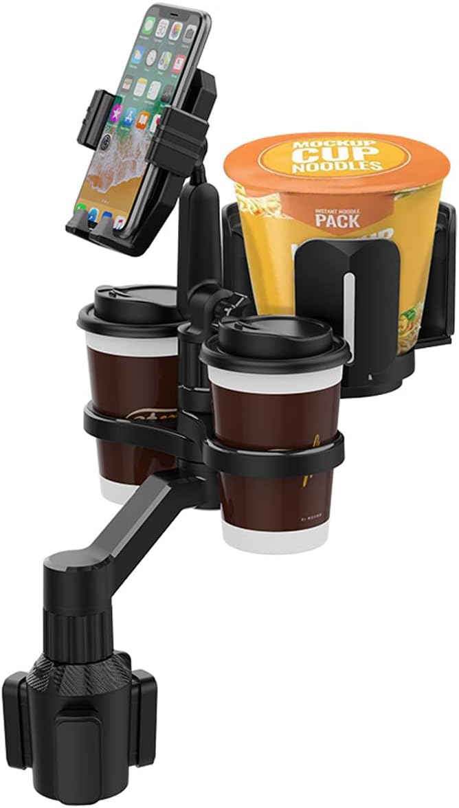 4-in-1 Car Expander with Dual Cup Holder, Phone Holder, 360 Adjustable Base, All Purpose Organizer for Snack Bottles, Drinks by XYAJUANG