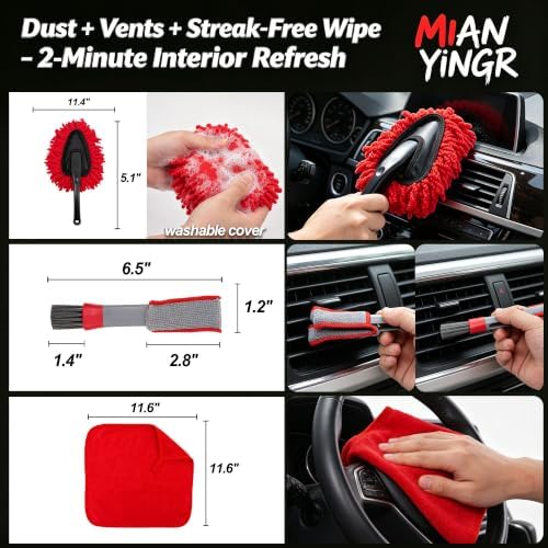 Windshield Cleaner Tool, 17Pcs Red Car Interior Detailing Kit - Image 4