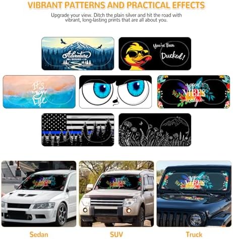 Windshield Sun Shade for Car, 63"x28.5" Stylish Printed Front Window Sunshade with Double Steel Ring Frame, Universal Fit Foldable Heat Blocker & UV Protector, with Storage Pouch (Flowers) - Image 4
