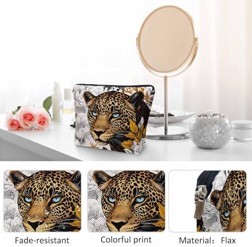 Leopard Makeup Bags Makeup Organizer, African Golden Leopard Peony Rose Cheetah Flax Toiletry Bags Travel Cosmetic Bag Makeup Purse Pouch Skincare Bag Wallet Bags For Women Female Mom - Image 5