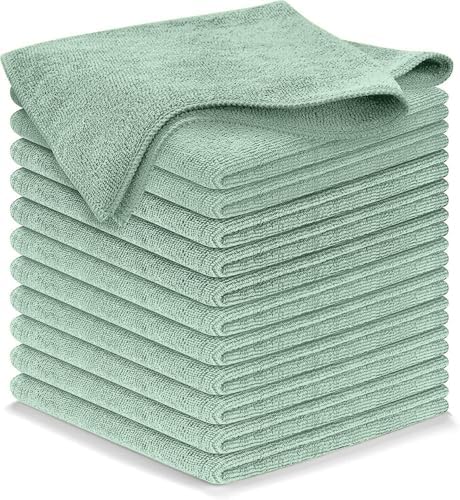 USANOOKS Microfiber Cleaning Cloth - Sea Green - 12Pcs (12.5x12.5 inch) High Performance - 1200 Washes, Ultra Absorbent Car Towel Traps Grime & Liquid for Streak-Free Mirror Shine - car Washing Cloth by USANOOKS