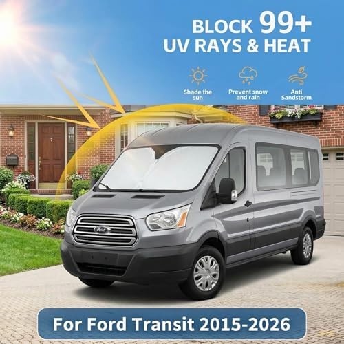 for Ford Transit 2015-2024 2025 2026 Windshield Sun Shade - Custom Fit Front Window Shade Transit Accessories Wagon XL,Wagon XLT Cargo Vehicle,Connect Van XL Foldable Sunshade Blocks UV Rays - Image 2
