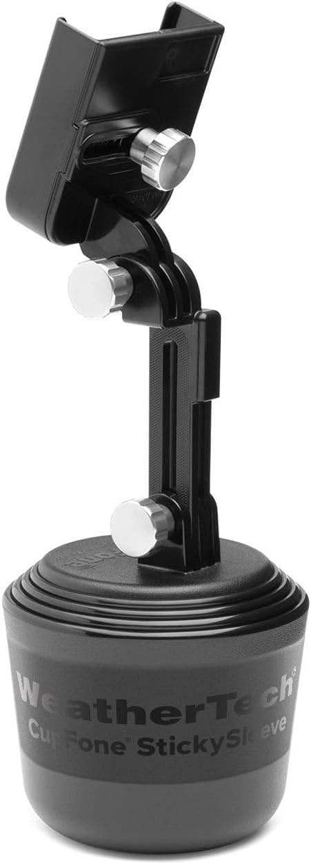 WeatherTech CupFone with Extension – Adjustable, Universal Cup Holder Cell Phone Mount Car & Truck Accessory – Best Design for iPhone & Smartphone Charging – Silver Metal Knobs by WeatherTech
