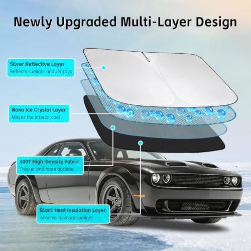 Windshield Sun Shade for Dodge Challenger 2015-2026 Sunshade - Image 3