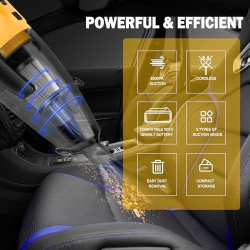 Cordless Vacuum Cleaner Compatible with DEWALT 20V Battery (Battery NOT Included), Handheld Vacuum for Home, Boat, Workshop, Car, Pet Hair, Furniture-Tool Only - Image 3