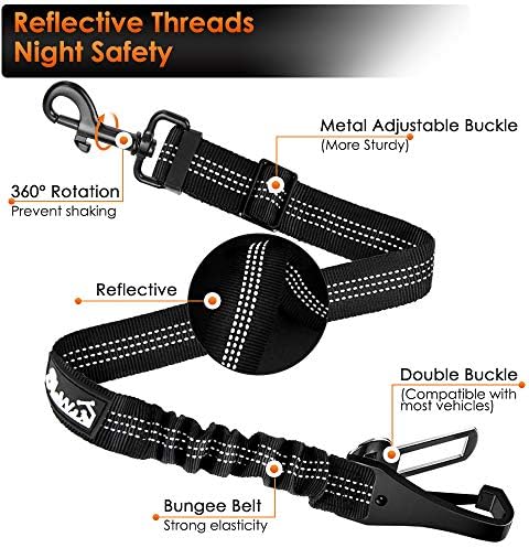 SlowTon Dog Car Seat Belt, 3 in 1 Latch Bar Attachment Dog Safety Seatbelt | Hook Latch Bar& Seatbelt Buckle, Reflective, Heavy Duty Nylon, Durability, Easy of Use, for Travel Riding, Black, 2 Pack - Image 4
