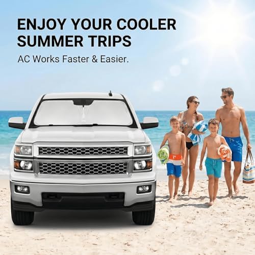 Windshield Sun Shade for Chevy/Chevrolet Silverado 1500 Accessories 2014-2018 Front Window Shade Custom Fit Silverado 1500 Sun Visor Foldable Shade Blocks UV Rays Summer Must Have Car Accessories - Image 4