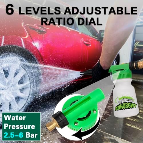 anngrowy Car Wash Foam Gun Soap Car Wash Foam Cannon for Garden Hose Foam Sprayer Car Wash Soap Foam Gun Hose Foam Cannon Blaster Hose Foam Cannon Gun Quick Connector to Any Garden Hose (Green) - Image 4