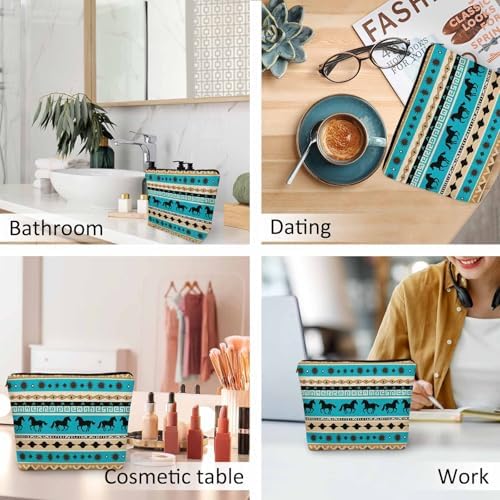 Woman Makeup Bag Horse, Ethnic African Aztec Horses Makeup Bags Travel Cosmetic Bags Toiletry Makeup Organizer Pencil Pouch Make Up Cosmetic Bag For Owners Lady Birthday Gifts - Image 6