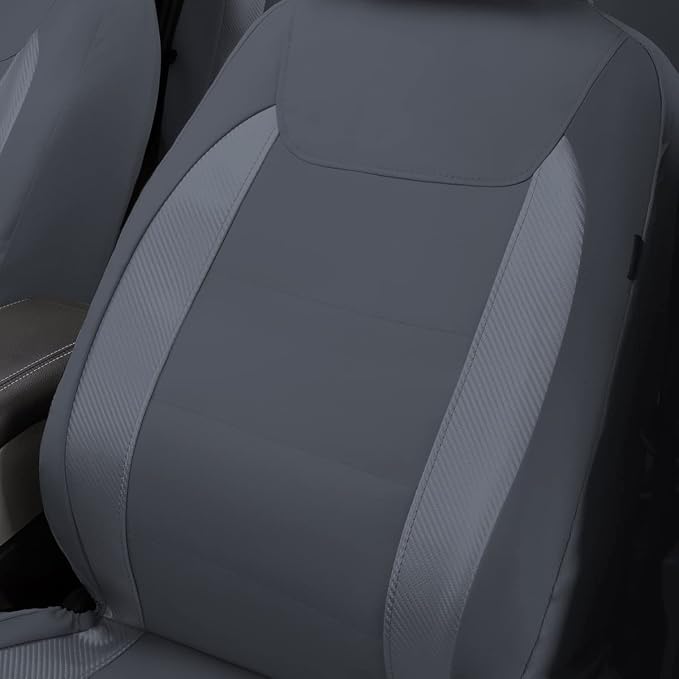 Flying Banner car seat Covers Protects Water Proof Faux Leather Carbon Fiber Front and Rear Bench Split 40/60 50/50 60/40(Gray Gray, Full Set - 8PCS) - Image 4