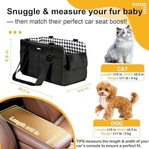 Console Dog Car Seat for Small Dogs Cats Up to 11lbs, Anti-Collapse Pet Armrest Booster Seat with Soft Pillow,Non-Slip Seat Rails Hooks & Safety Belt, Portable Car Accessories for Pets Travel - Image 2