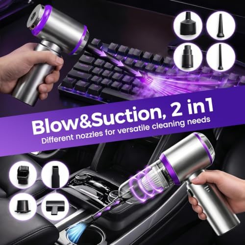 Mini Car Vacuum Cleaner Portable Cordless, 21000PA High Power Small Vacuum CleanerHandheld Vacuum, Compressed Air Duster & Air Blower & Aspiradora para Carro for Car, Home, Office, Pet - Image 2